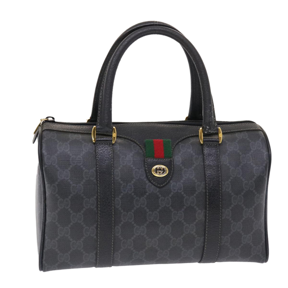 GUCCI GG Canvas Web Sherry Line Hand Bag PVC Leather Black Red Green Auth 49786 - Picture 1 of 16